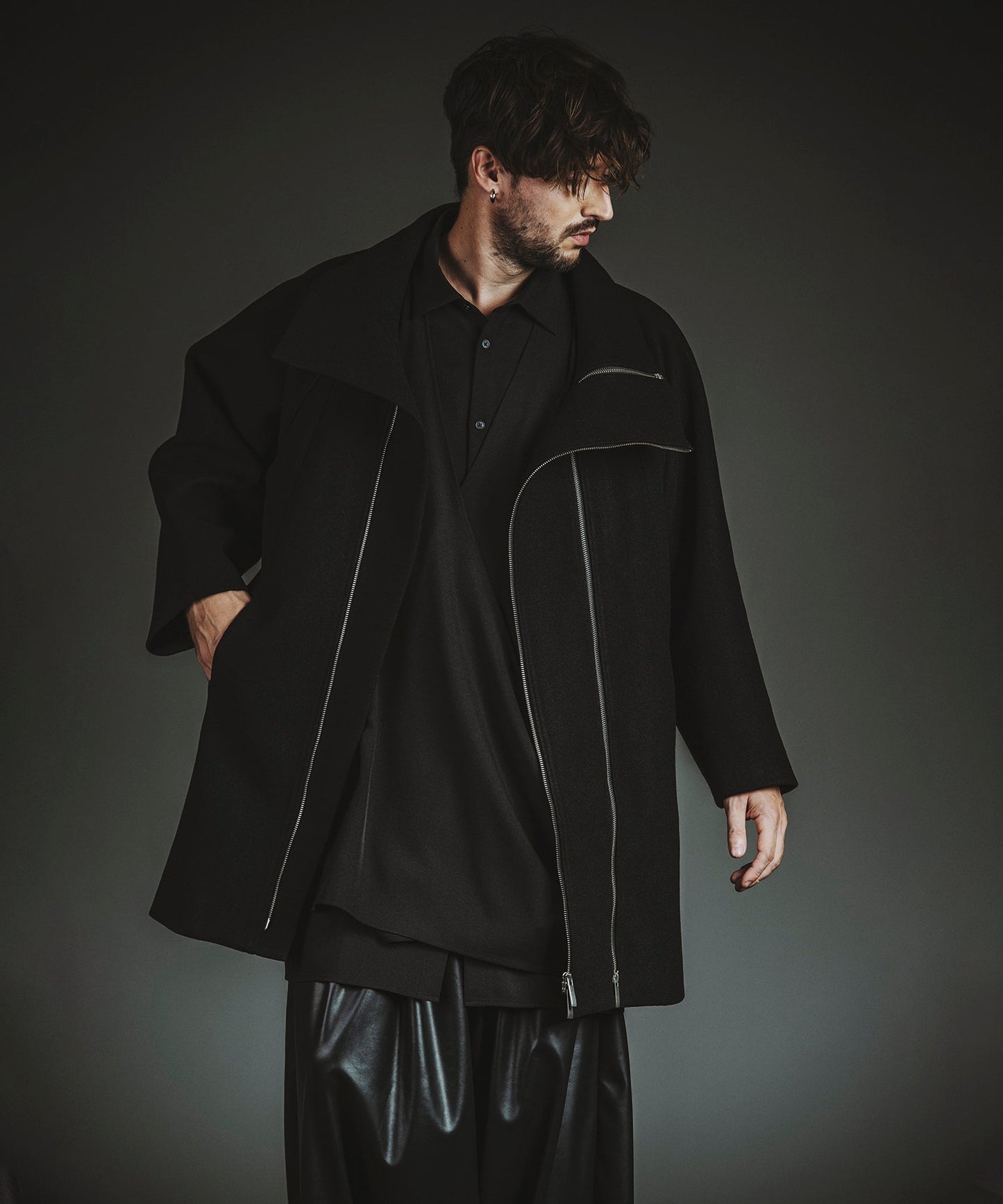 ボリュームネックライダースオーバーコート