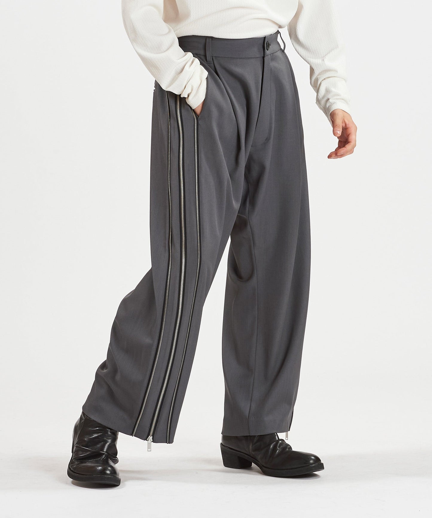 サイドZIPイージーワイドトラウザーズ