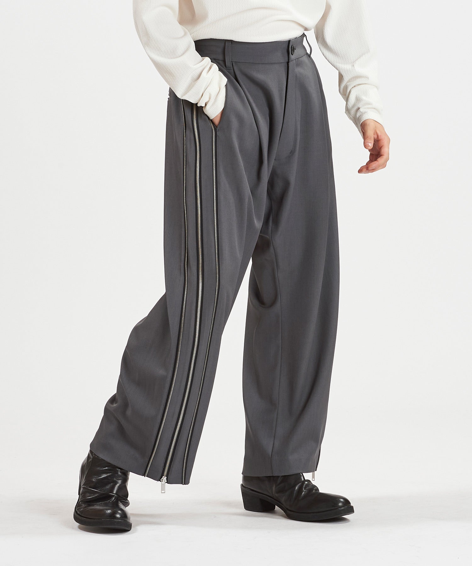 サイドZIPイージーワイドトラウザーズ