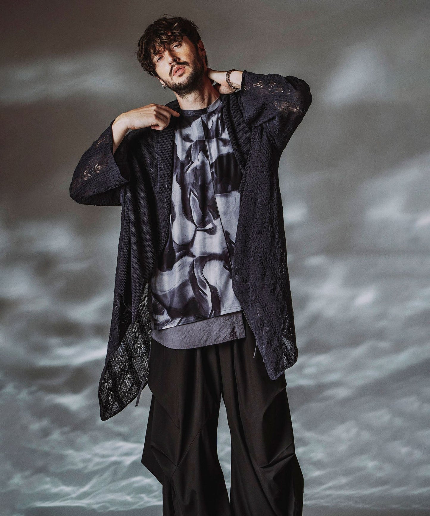 2wayオープンワークニットガウン