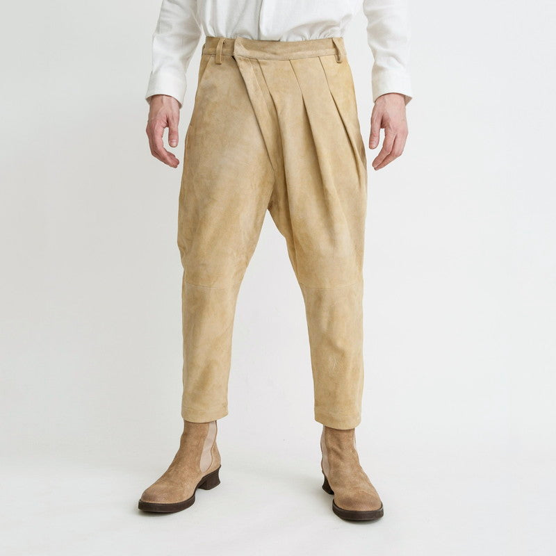 Goat suede wrap sarouel trousers