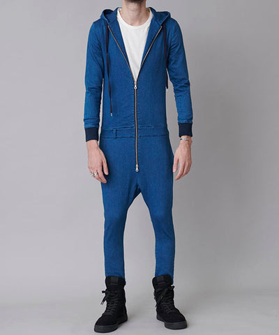 Knit denim all-in-one