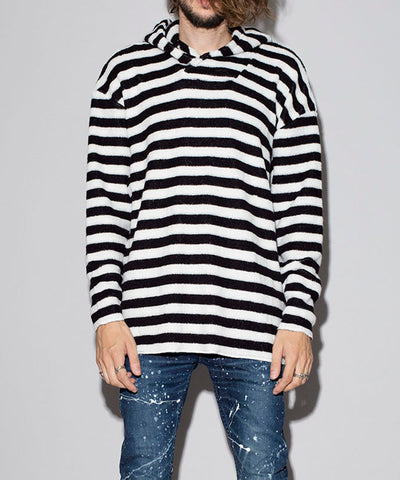 ビキューレラムパイルボーダーBIGプルオーバーパーカ