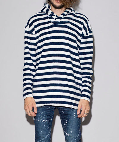 ビキューレラムパイルボーダーBIGプルオーバーパーカ