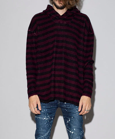 ビキューレラムパイルボーダーBIGプルオーバーパーカ