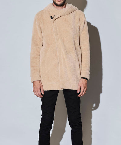 シャギーニットフライフロントフーデッドコート