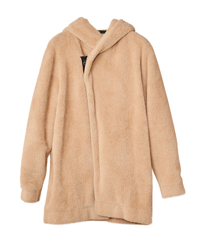 シャギーニットフライフロントフーデッドコート