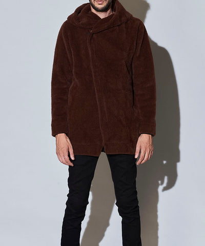 シャギーニットフライフロントフーデッドコート