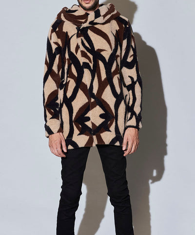 シャギーニットフライフロントフーデッドコート