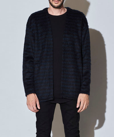 シャギーパイルボタンレスカーディガン