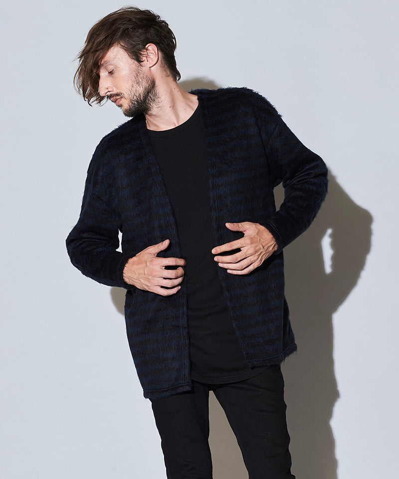 シャギーパイルボタンレスカーディガン