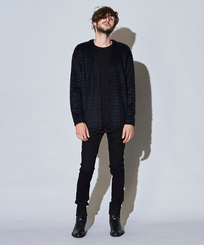 シャギーパイルボタンレスカーディガン