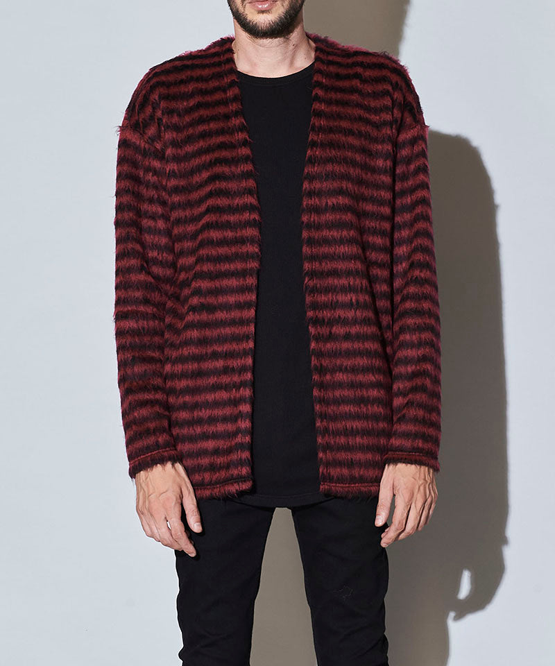 シャギーパイルボタンレスカーディガン