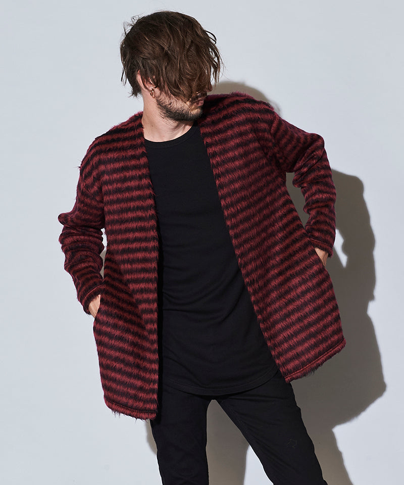 シャギーパイルボタンレスカーディガン