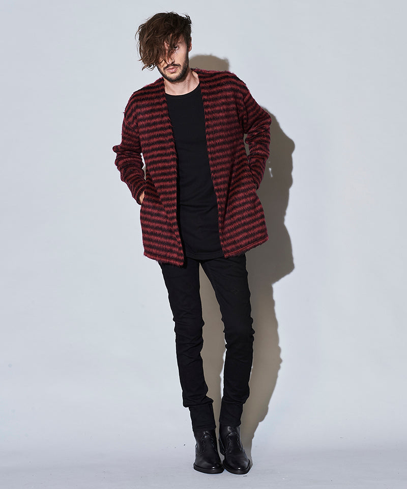 シャギーパイルボタンレスカーディガン