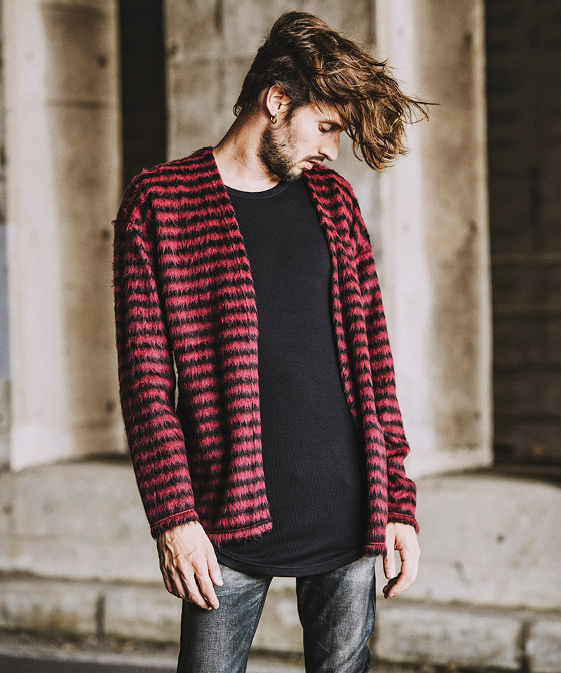 シャギーパイルボタンレスカーディガン