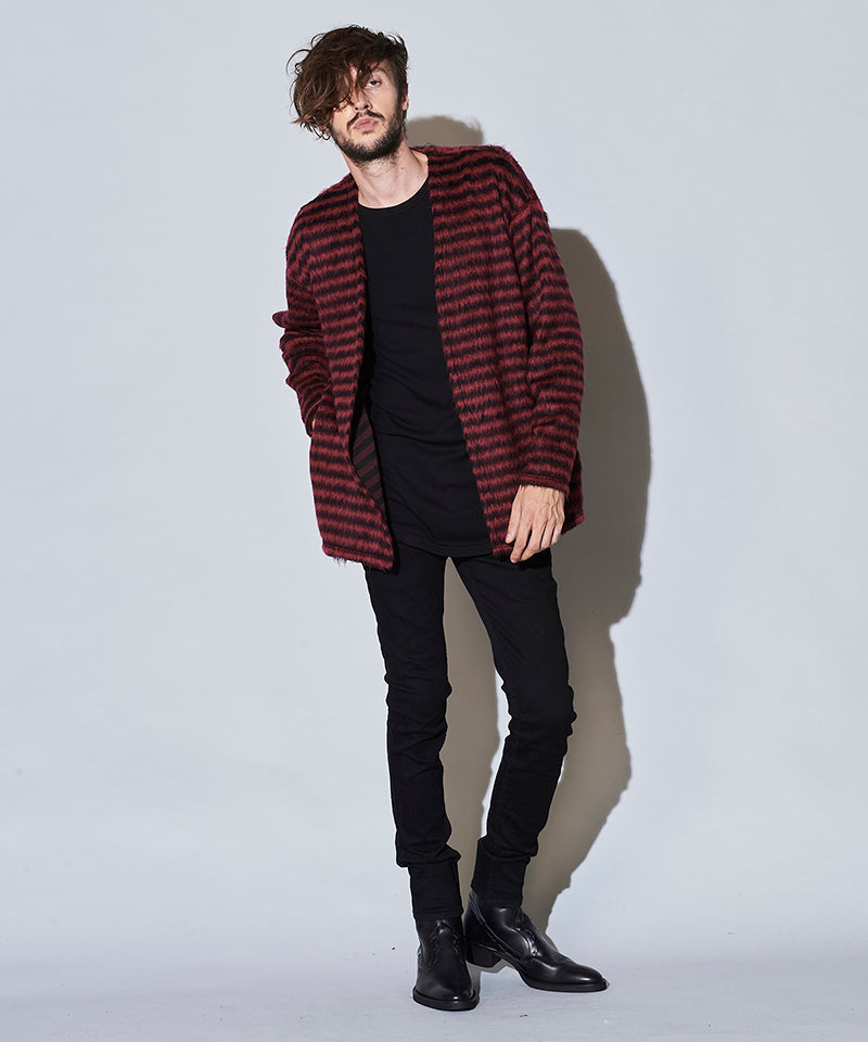 シャギーパイルボタンレスカーディガン