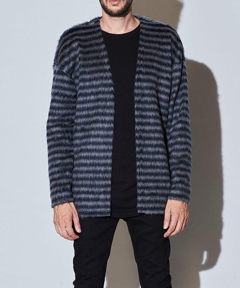 シャギーパイルボタンレスカーディガン