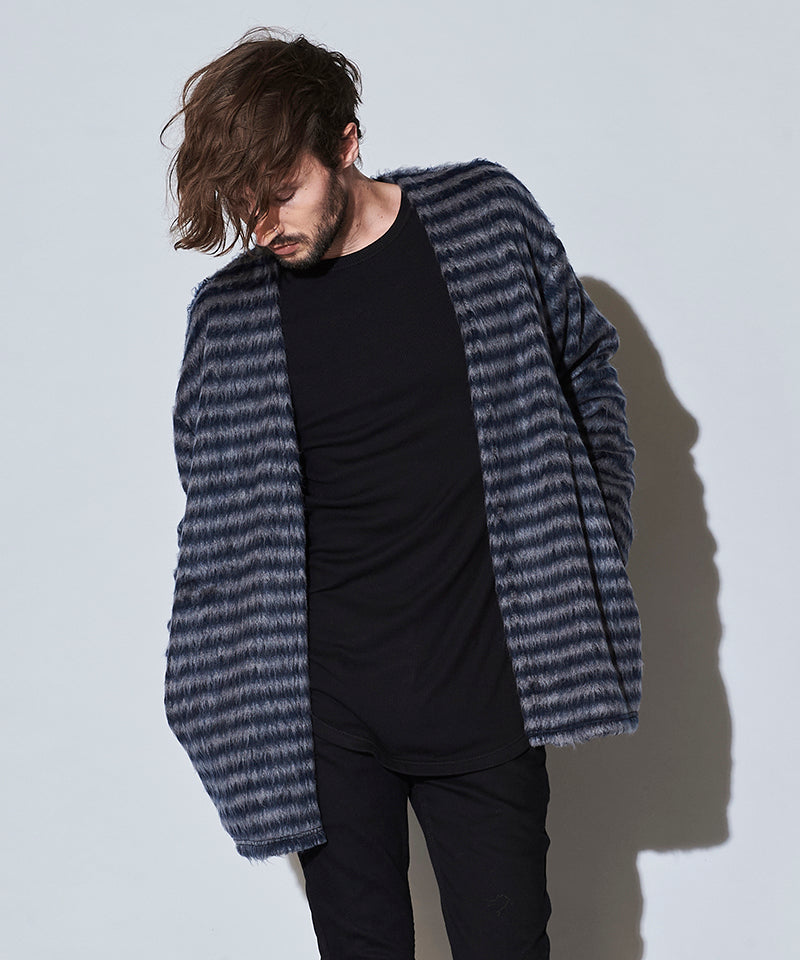 シャギーパイルボタンレスカーディガン