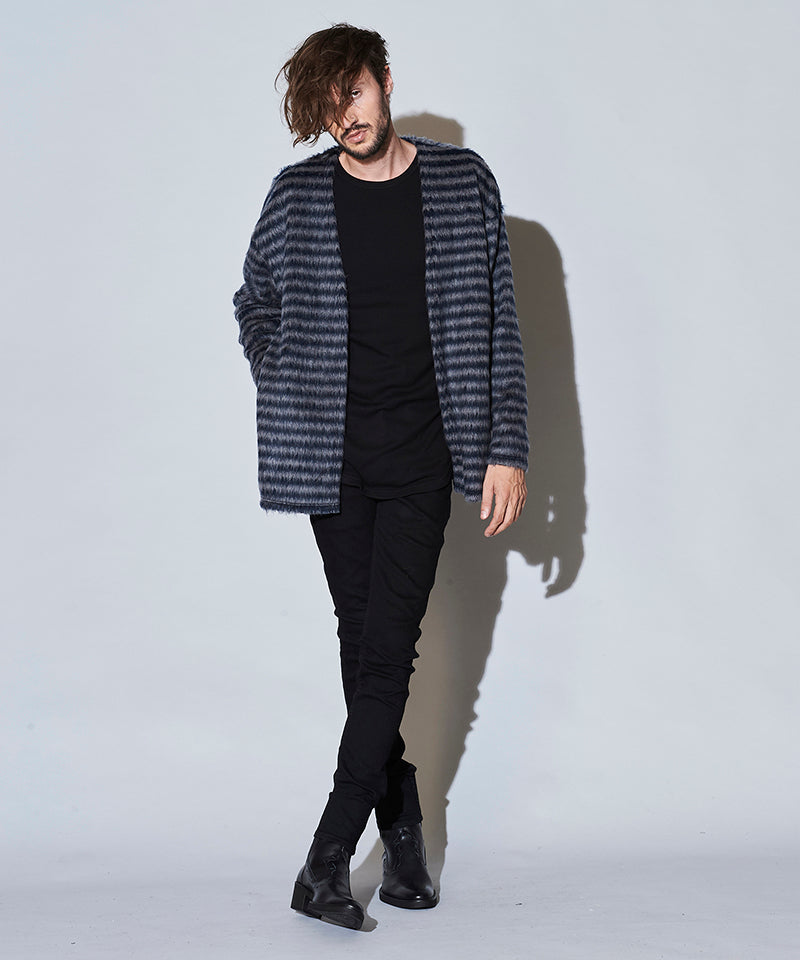 シャギーパイルボタンレスカーディガン