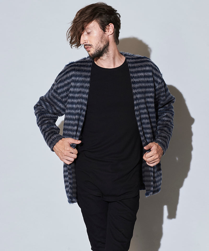 シャギーパイルボタンレスカーディガン