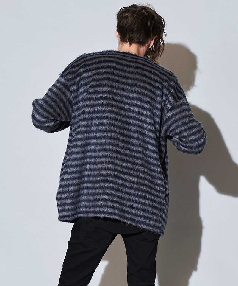 シャギーパイルボタンレスカーディガン