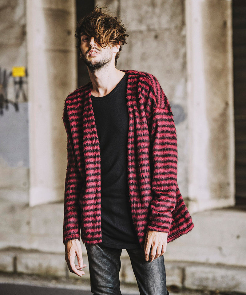 シャギーパイルボタンレスカーディガン