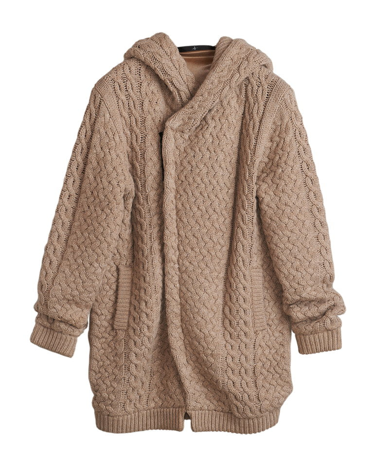 Changing knit fly front hooded coat