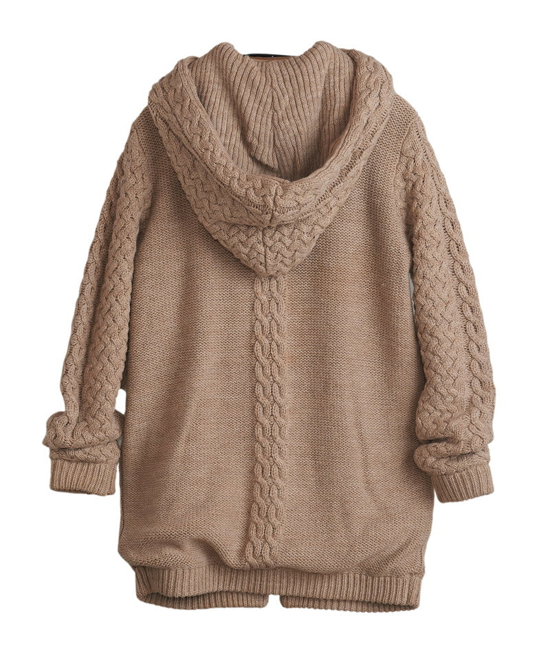 Changing knit fly front hooded coat