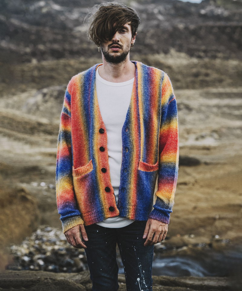 マルチカラーストライプニットV/N-CD