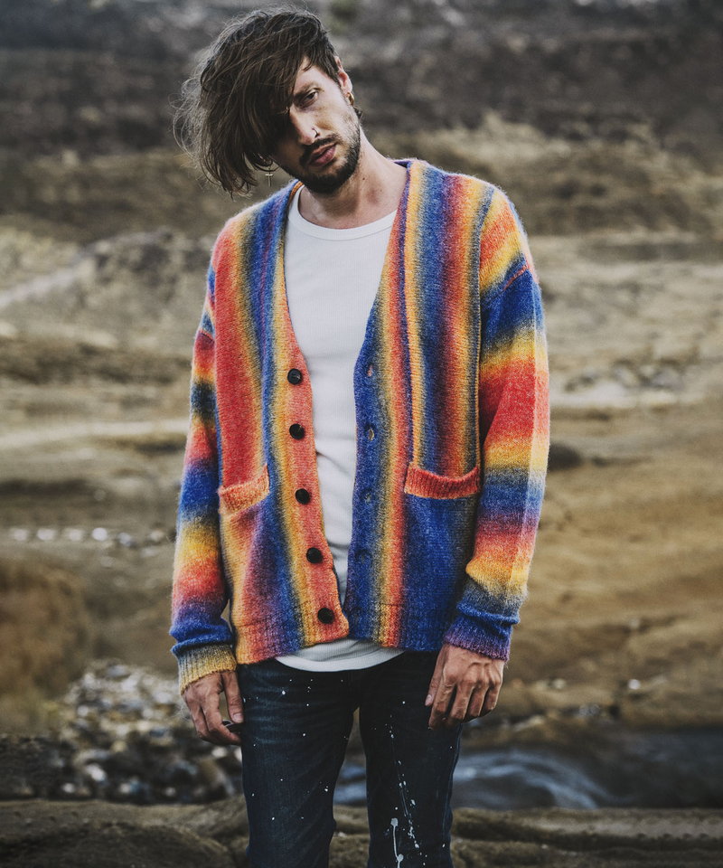 マルチカラーストライプニットV/N-CD