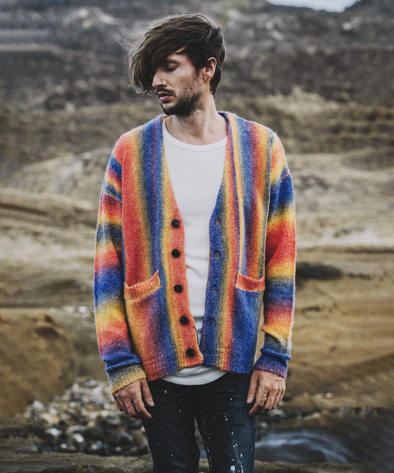 マルチカラーストライプニットV/N-CD