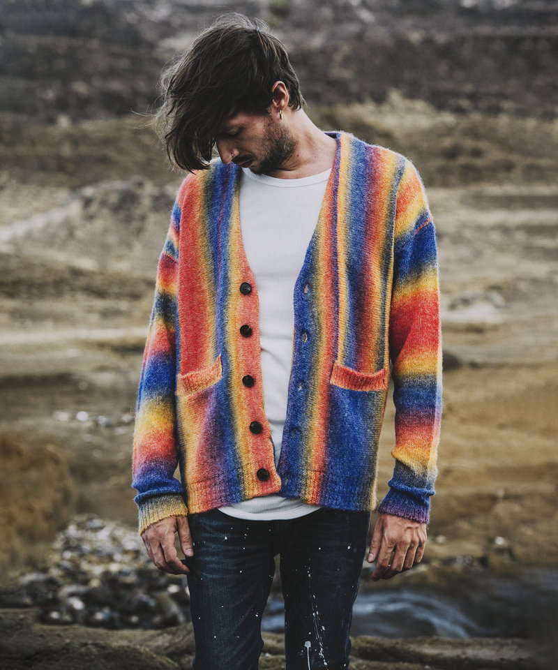 マルチカラーストライプニットV/N-CD