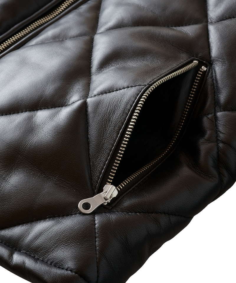 レザーキルティングパデットフーデッドBLZ