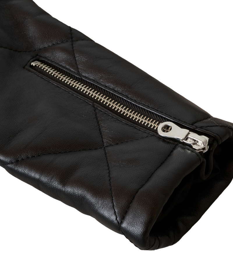 レザーキルティングパデットフーデッドBLZ