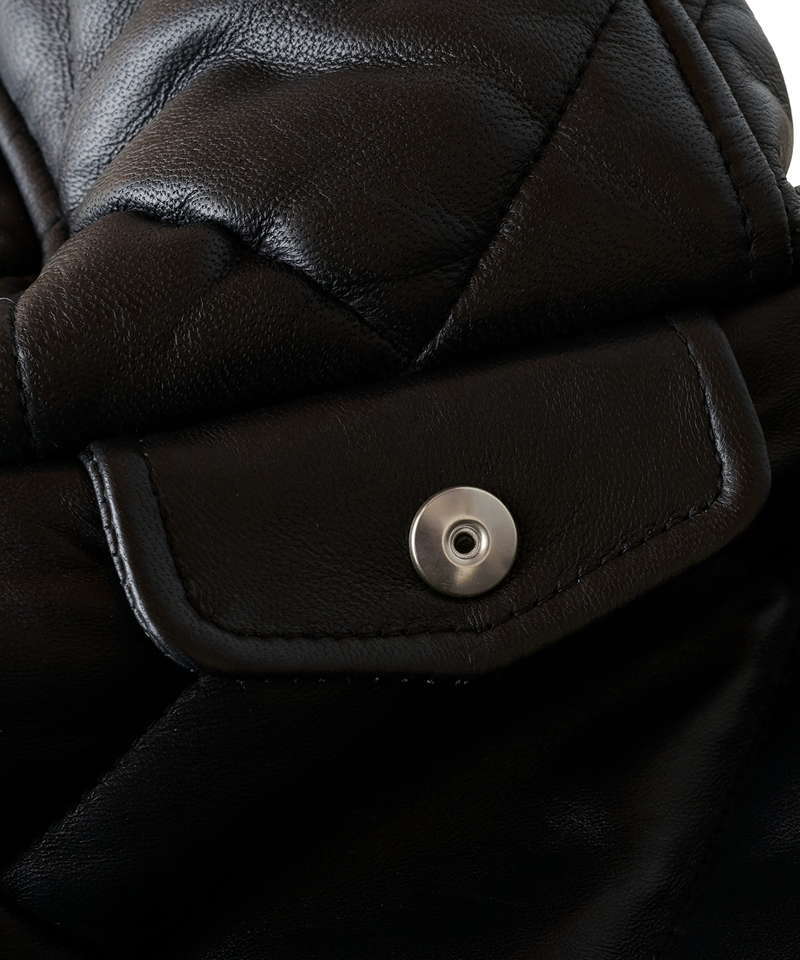 レザーキルティングパデットフーデッドBLZ