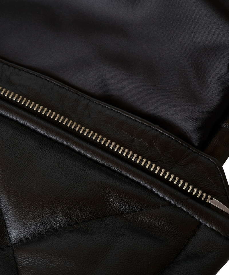 レザーキルティングパデットフーデッドBLZ