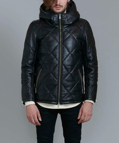 レザーキルティングパデットフーデッドBLZ