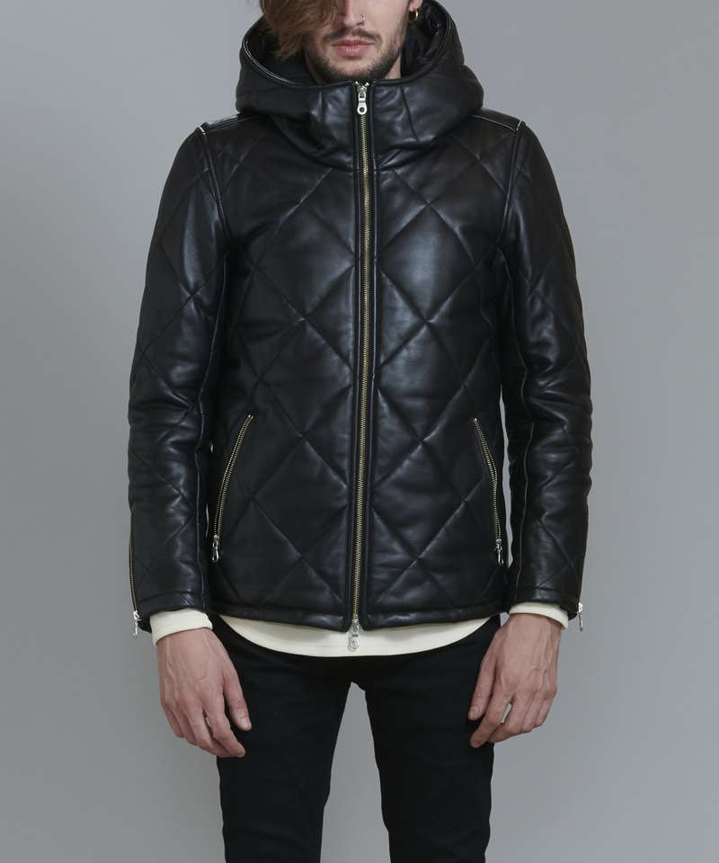 レザーキルティングパデットフーデッドBLZ