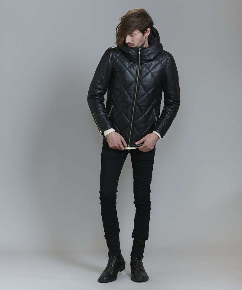 レザーキルティングパデットフーデッドBLZ