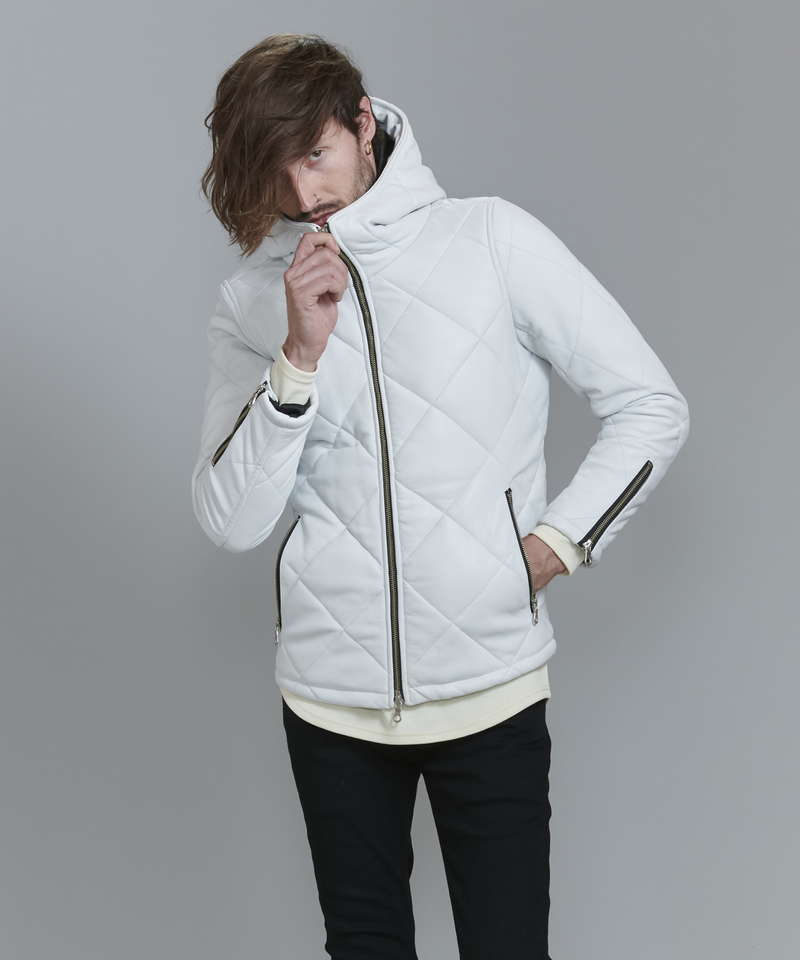 レザーキルティングパデットフーデッドBLZ