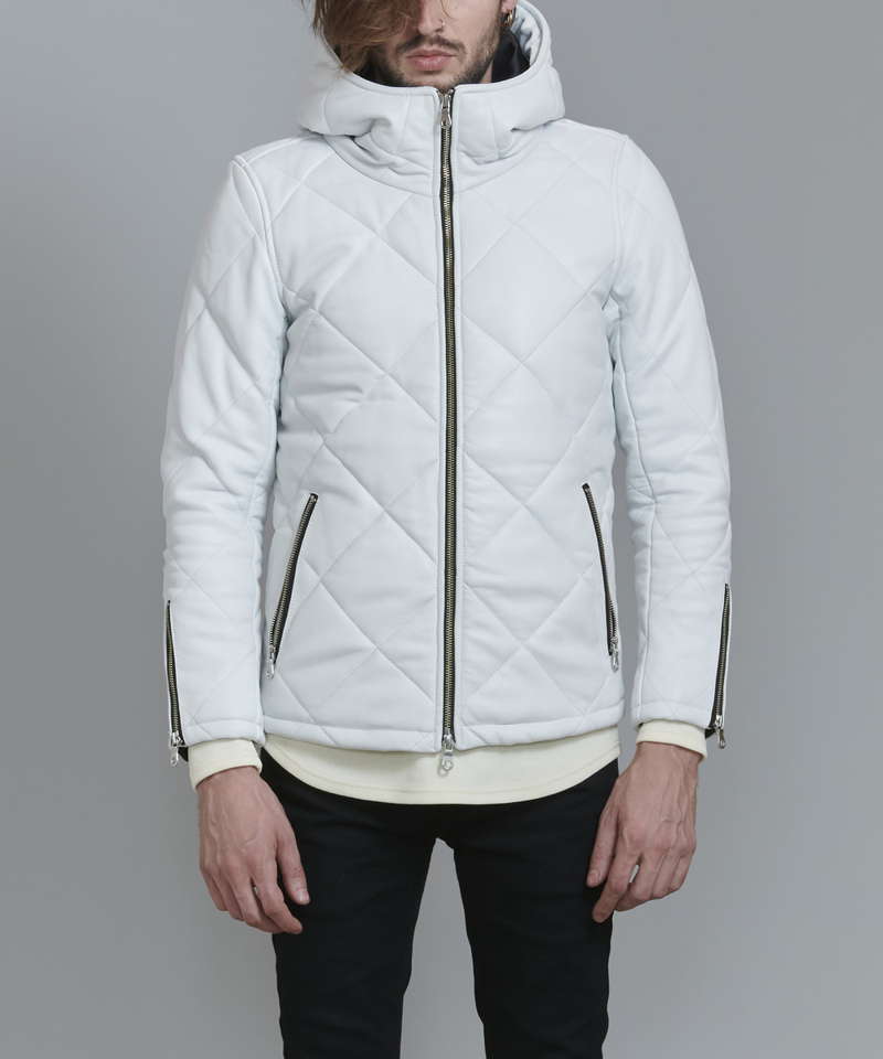 レザーキルティングパデットフーデッドBLZ