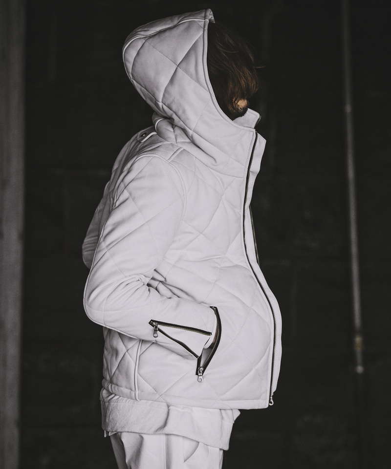 レザーキルティングパデットフーデッドBLZ