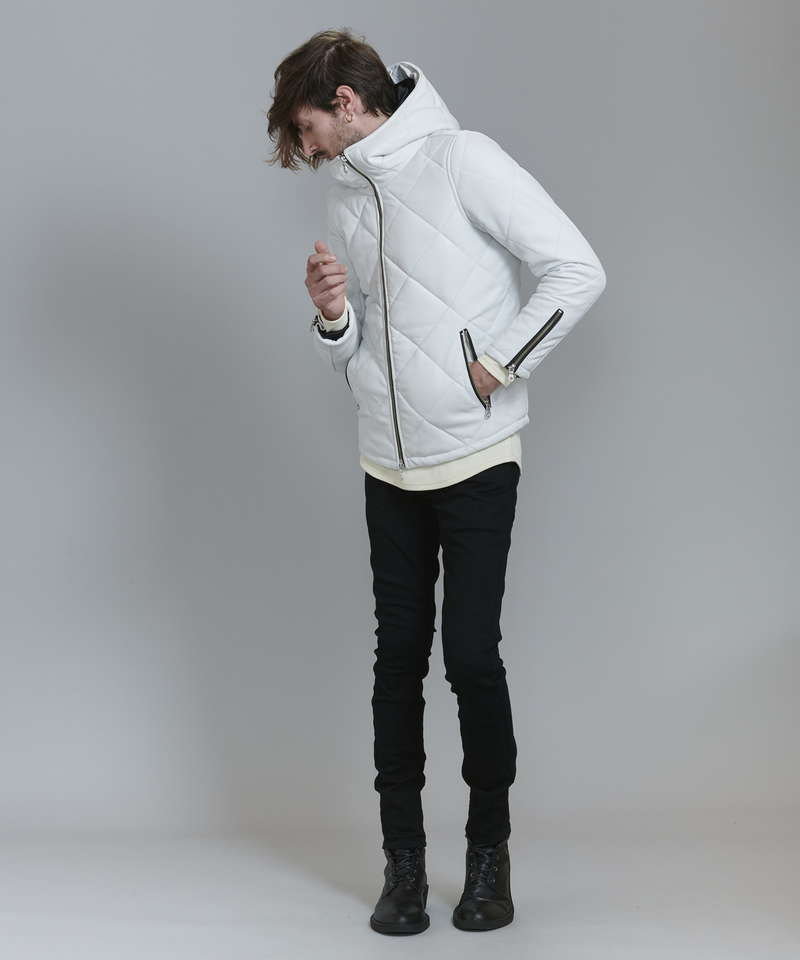 レザーキルティングパデットフーデッドBLZ