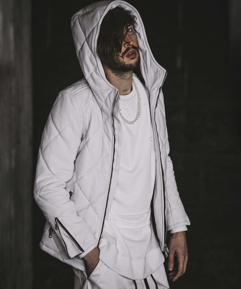 レザーキルティングパデットフーデッドBLZ