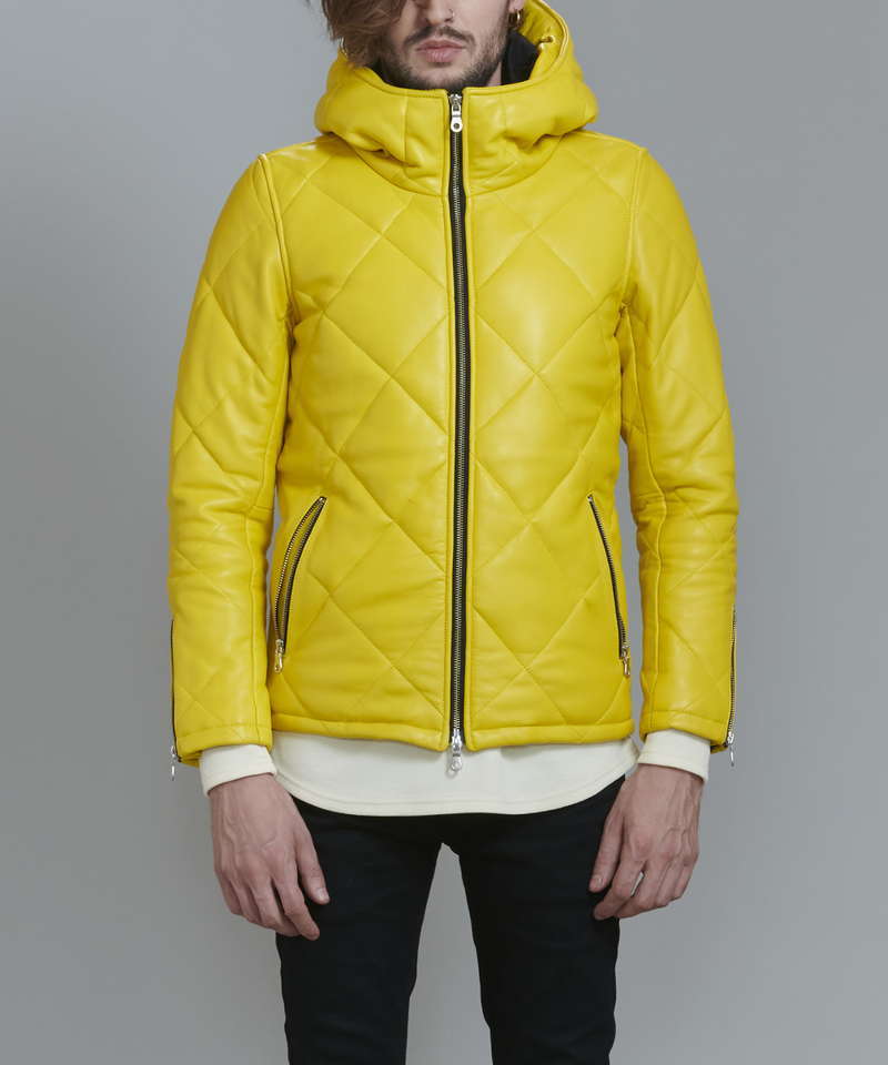 レザーキルティングパデットフーデッドBLZ