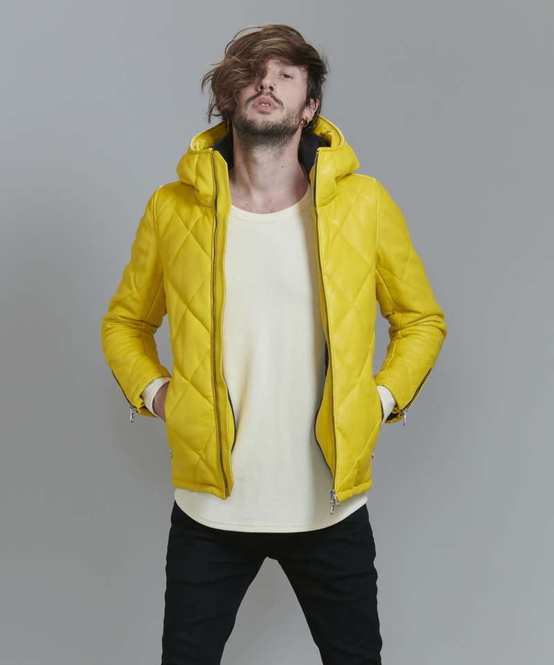 レザーキルティングパデットフーデッドBLZ