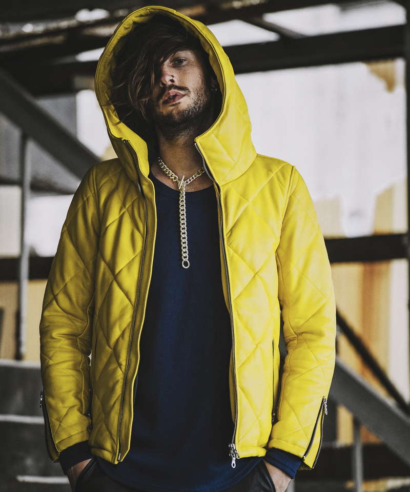 レザーキルティングパデットフーデッドBLZ