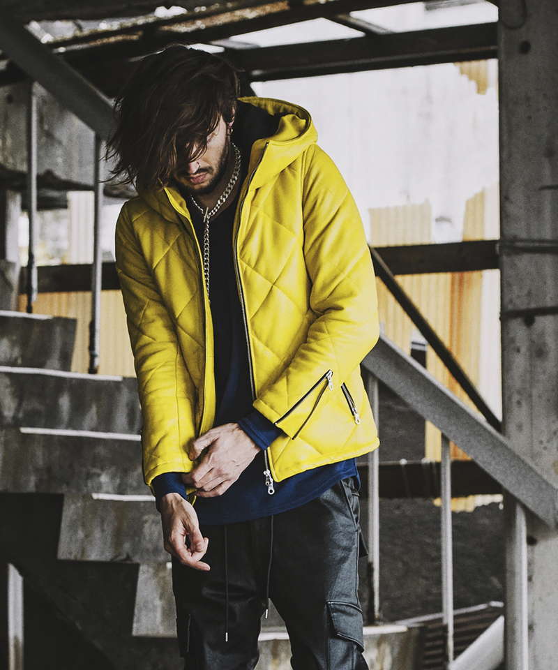 レザーキルティングパデットフーデッドBLZ