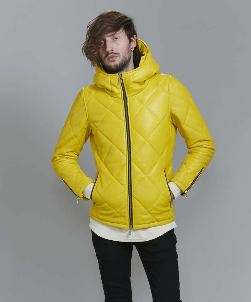 レザーキルティングパデットフーデッドBLZ